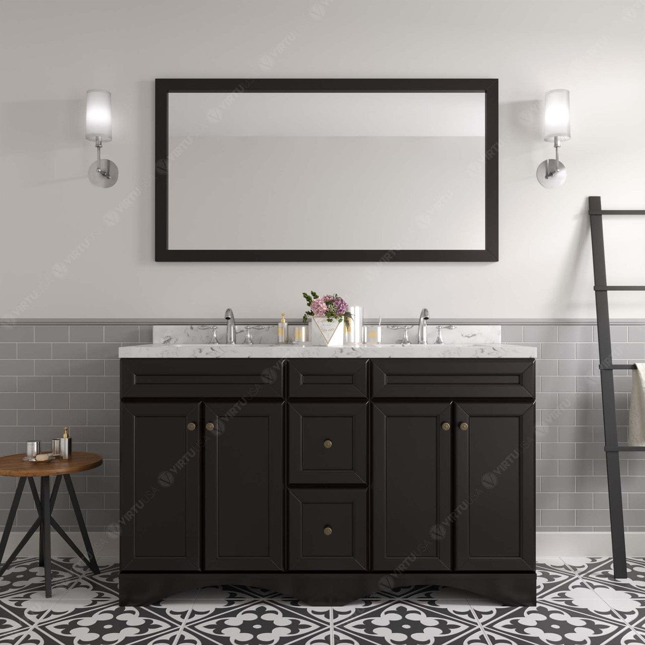 Talisa 60" Bath Vanity in Espresso with Quartz Top front view