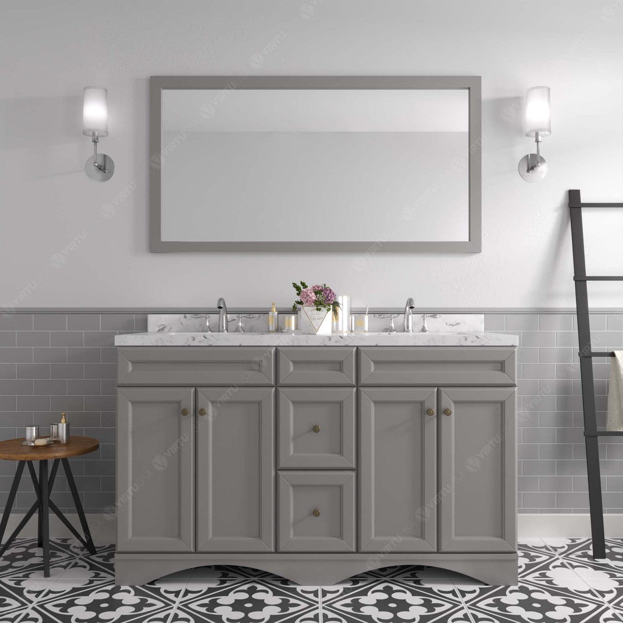 Talisa 60" Double Bath Vanity in Gray with Cultured Marble Quartz Top front view