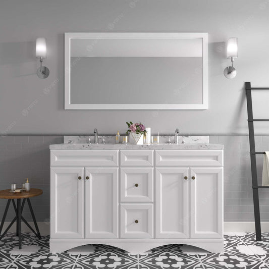 Talisa 60" Double Bath Vanity in White with Cultured Marble Quartz Top front view