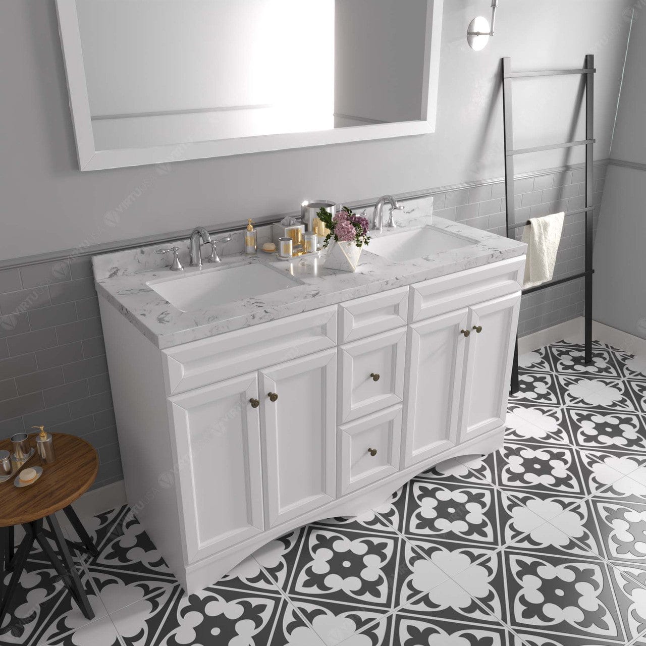 Talisa 60" Double Bath Vanity in White with Cultured Marble Quartz Top perspective