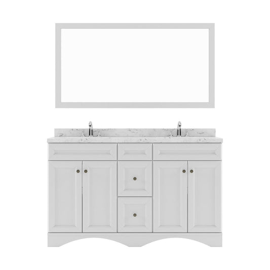 Talisa 60" Double Bath Vanity in White with Cultured Quartz Top and Sinks white background