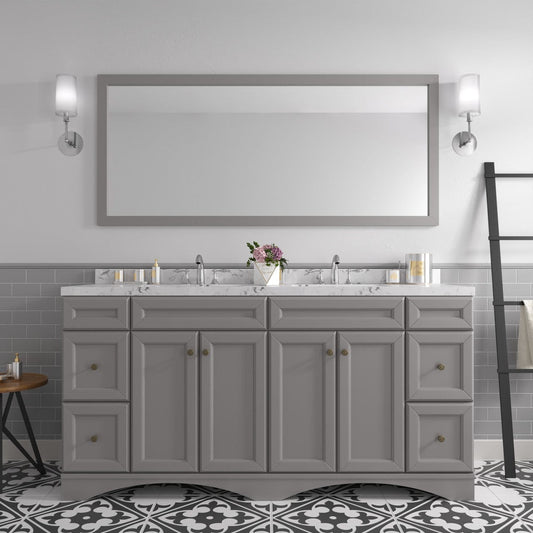 Talisa 72" Double Bath Vanity in Gray with Cultured Marble Quartz Top front view