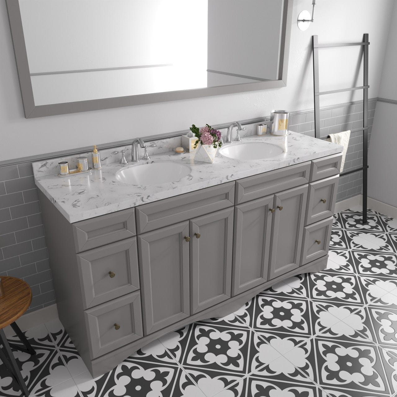 Talisa 72" Double Bath Vanity in Gray with Cultured Marble Quartz Top perspective