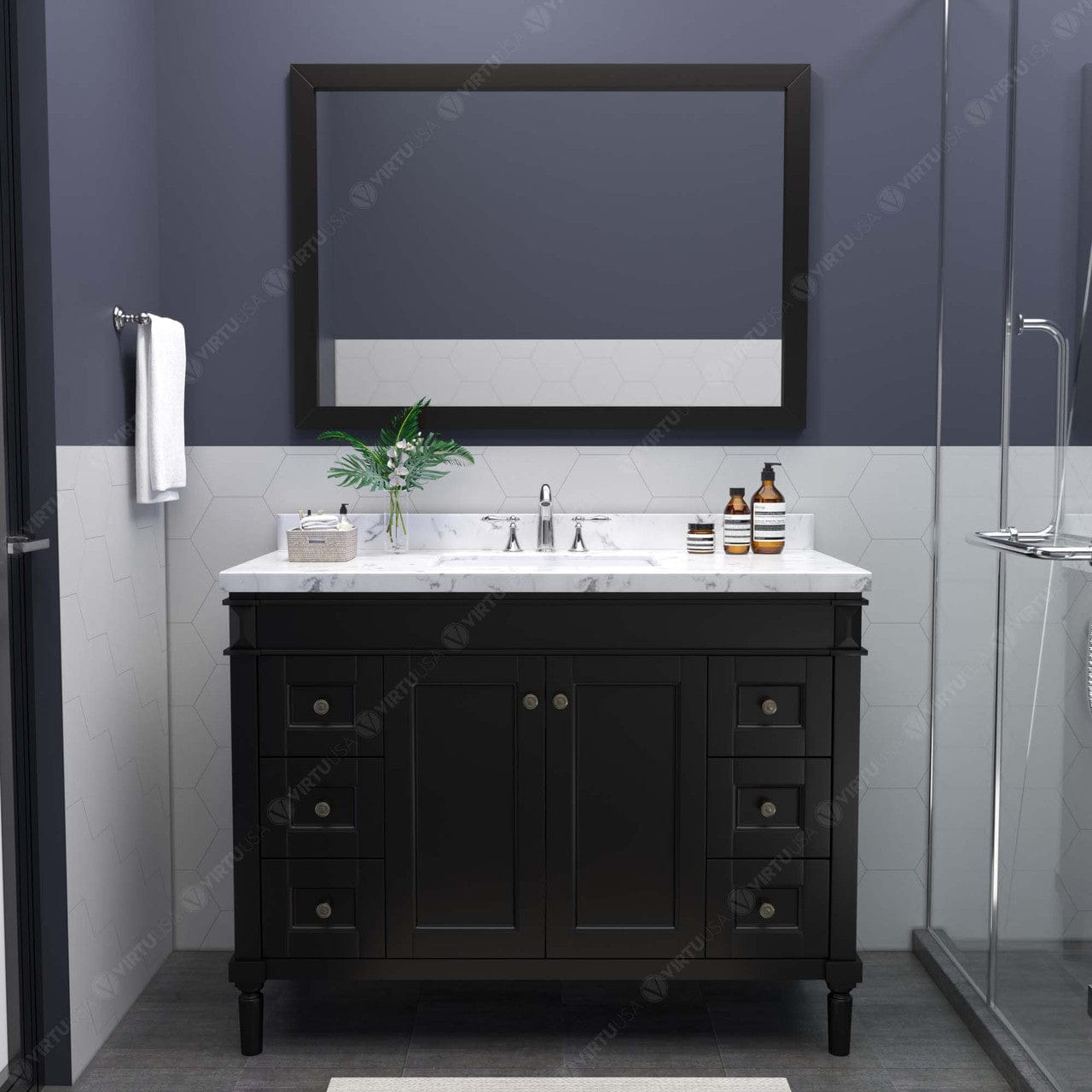 Tiffany 48" Bath Vanity in Espresso with Cultured Marble Quartz Top by Virtu USA front view