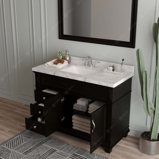 Victoria 48" Bath Vanity in Espresso with Cultured Marble Quartz Top by Virtu USA drawers open