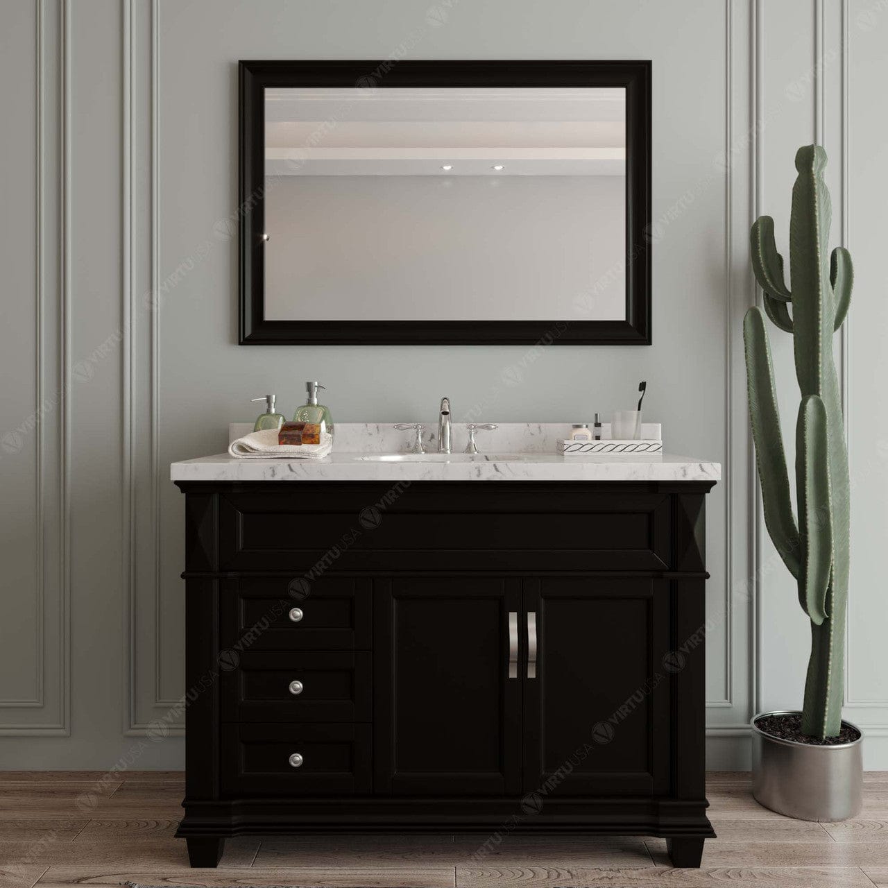 Victoria 48" Bath Vanity in Espresso with Cultured Marble Quartz Top by Virtu USA front view