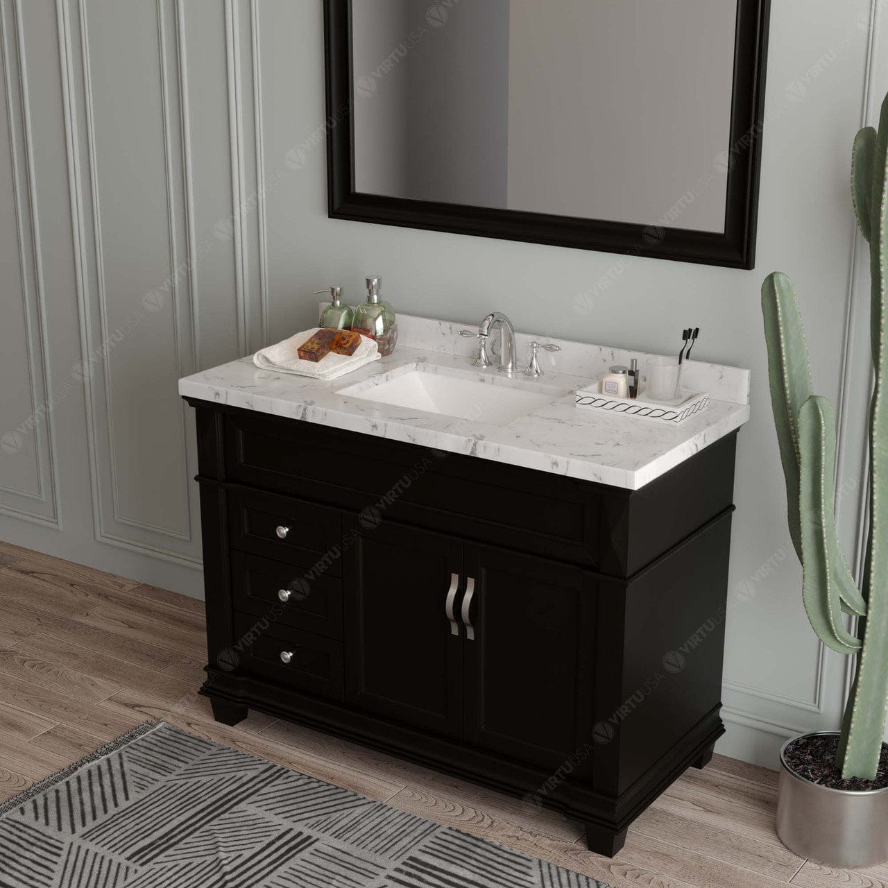 Victoria 48" Bath Vanity in Espresso with Cultured Marble Quartz Top by Virtu USA top view