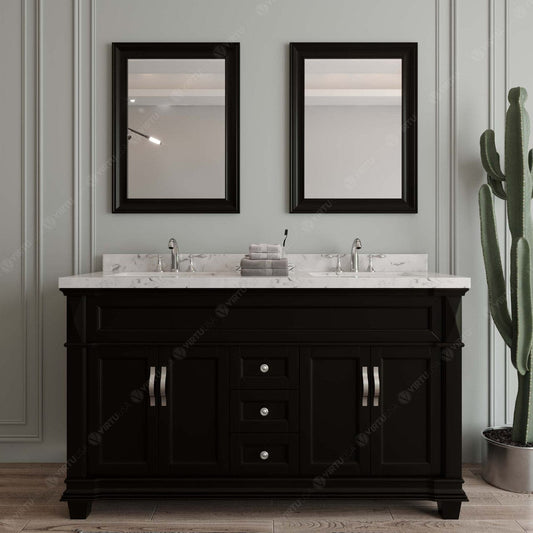 Victoria 60" Bath Vanity in Espresso with Cultured Marble Quartz Top by Virtu USA front view
