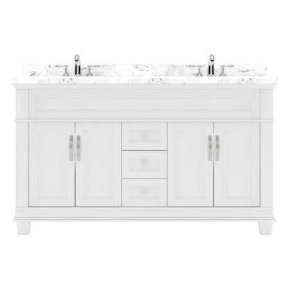 Victoria 60" Bath Vanity in White with Cultured Marble Quartz Top by Virtu USA white background