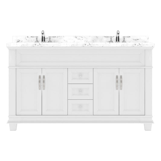 Victoria 60" Bath Vanity in White with Cultured Marble Quartz Top by Virtu USA white background