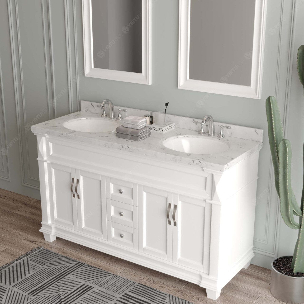 Victoria 60" Bath Vanity in White with Cultured Marble Quartz Top by Virtu USA side view