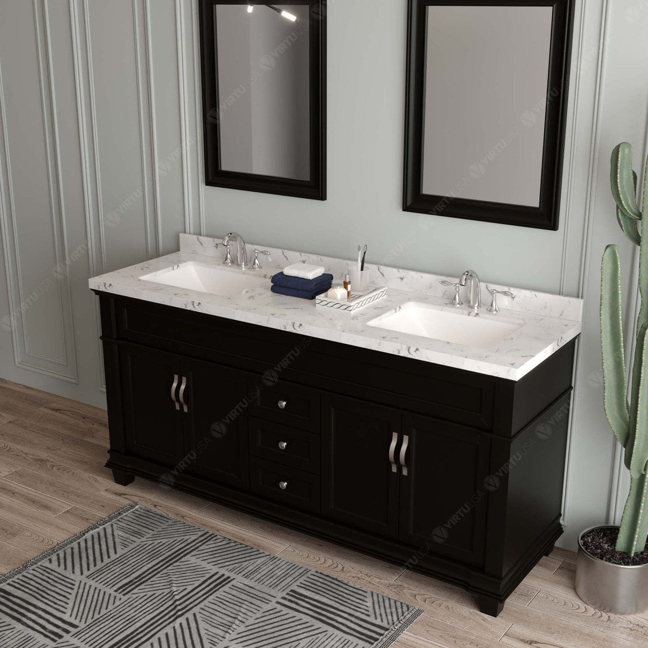 Victoria 72" Bath Vanity in Espresso with Cultured Marble Quartz Top  perspective