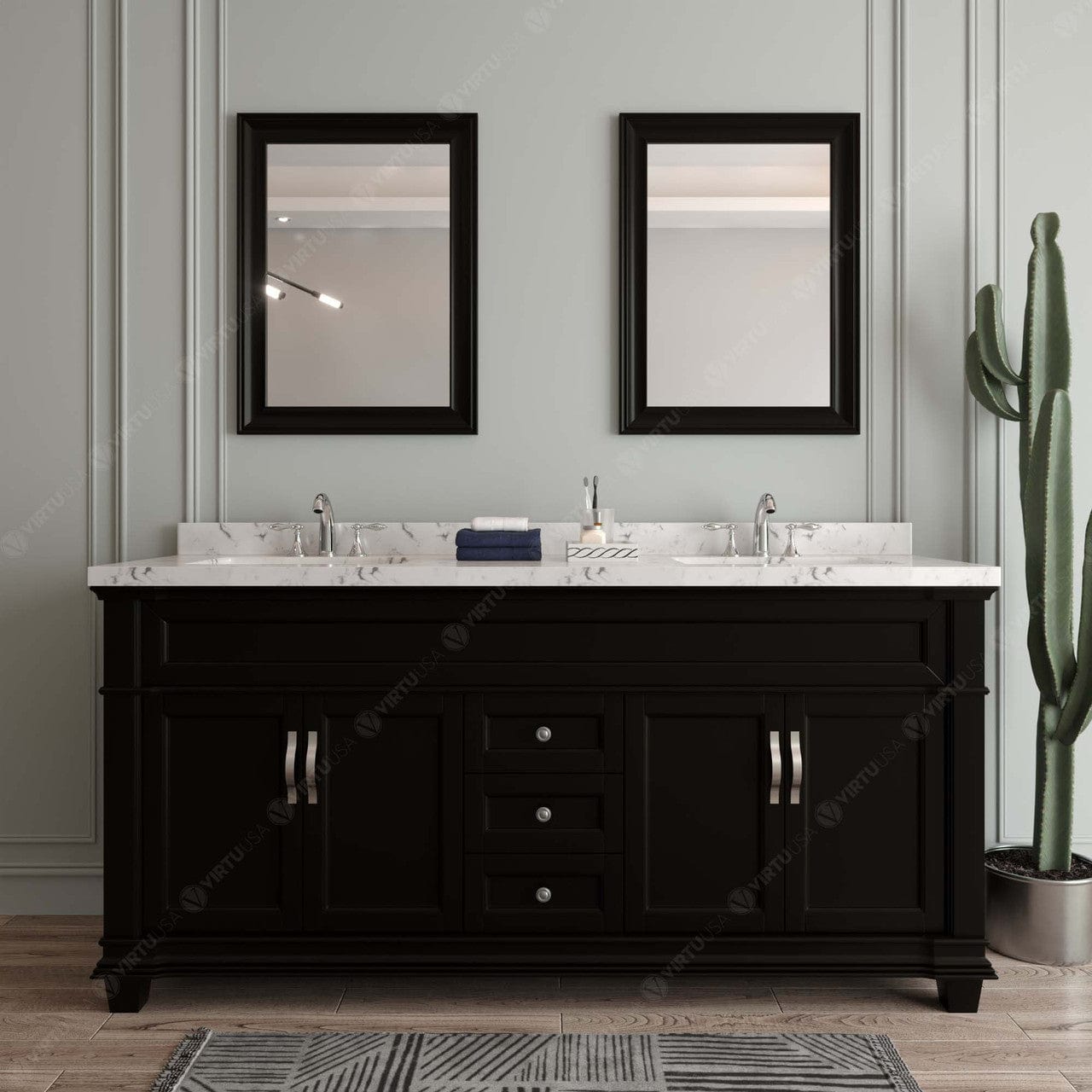 Victoria 72" Bath Vanity in Espresso with Cultured Marble Quartz Top  front view