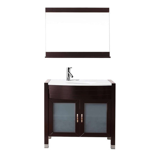 Virtu USA Ava 36" Single Vanity with Aqua Tempered Glass countertop in Espresso