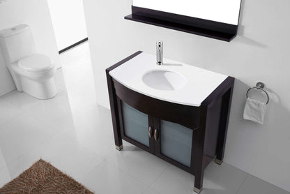 Virtu USA Ava 36 Single Vanity with Aqua Tempered Glass countertop in Espresso | Integrated Round Sink