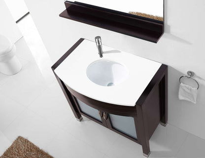 Virtu USA Ava 36 Single Vanity with Aqua Tempered Glass countertop in Espresso | Integrated Round Sink