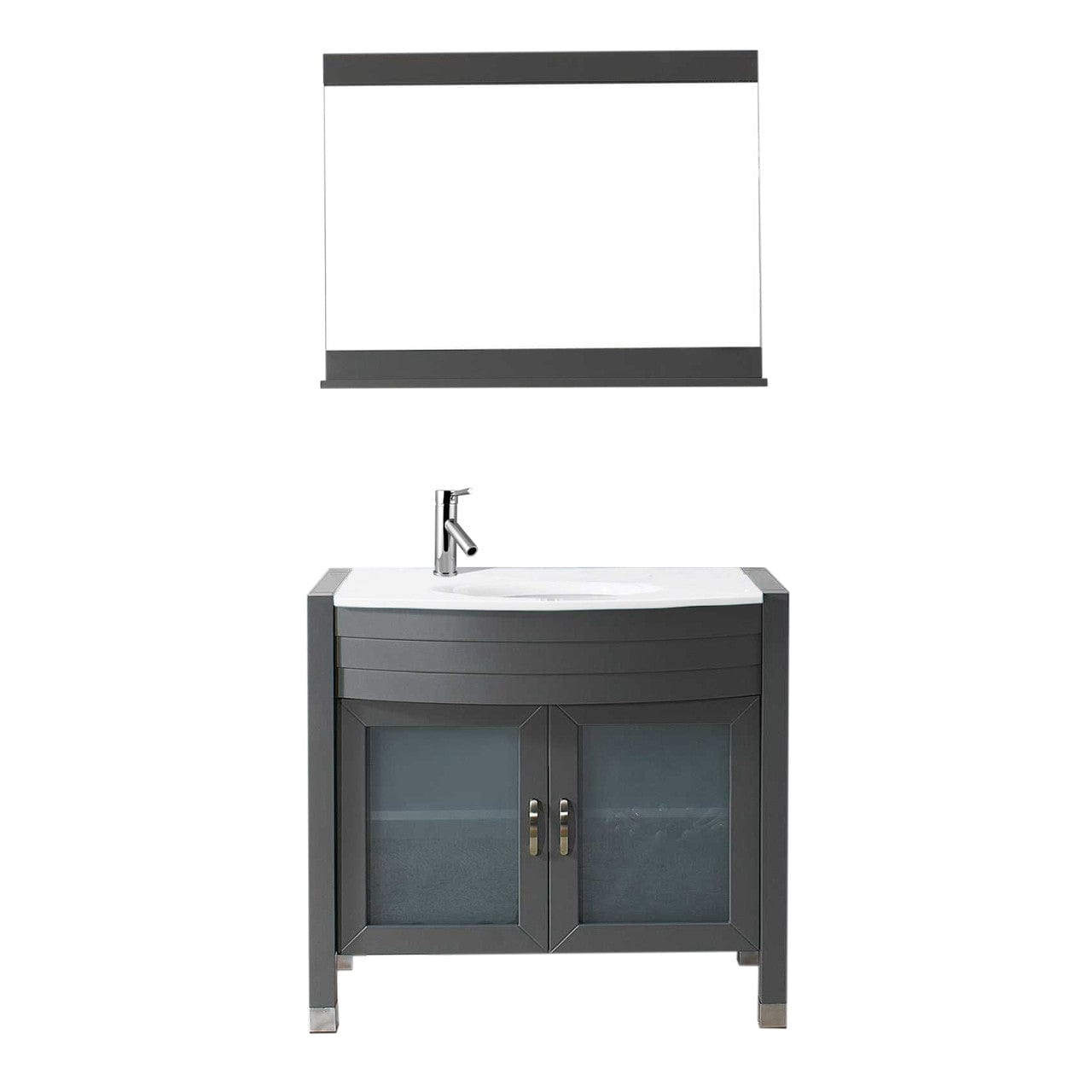 Virtu USA Ava 36" Single Vanity with Aqua Tempered Glass countertop in Gray | Integrated Round Sink