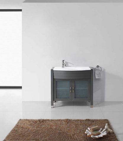 Virtu USA Ava 36 Single Vanity with Aqua Tempered Glass countertop in Gray | Integrated Round Sink