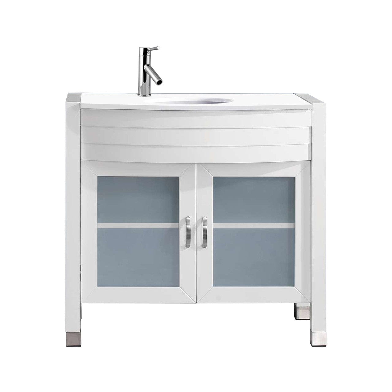 Virtu USA Ava 36 Single Vanity with Aqua Tempered Glass countertop in White | Integrated Round Sink