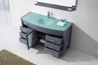 Virtu USA Ava 55 Single Bathroom Vanity Set in Grey | Tempered Glass Counter-Top