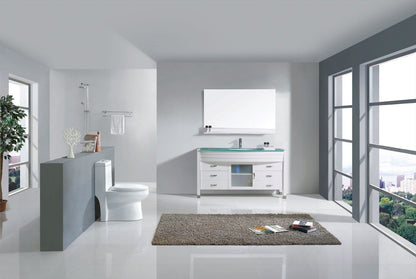 Virtu USA Ava 55" Single Bathroom Vanity Cabinet Set in White w/ Tempered Glass Counter-Top