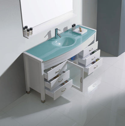 Virtu USA Ava 55 Single Bathroom Vanity Set in White w/ Tempered Glass Counter-Top