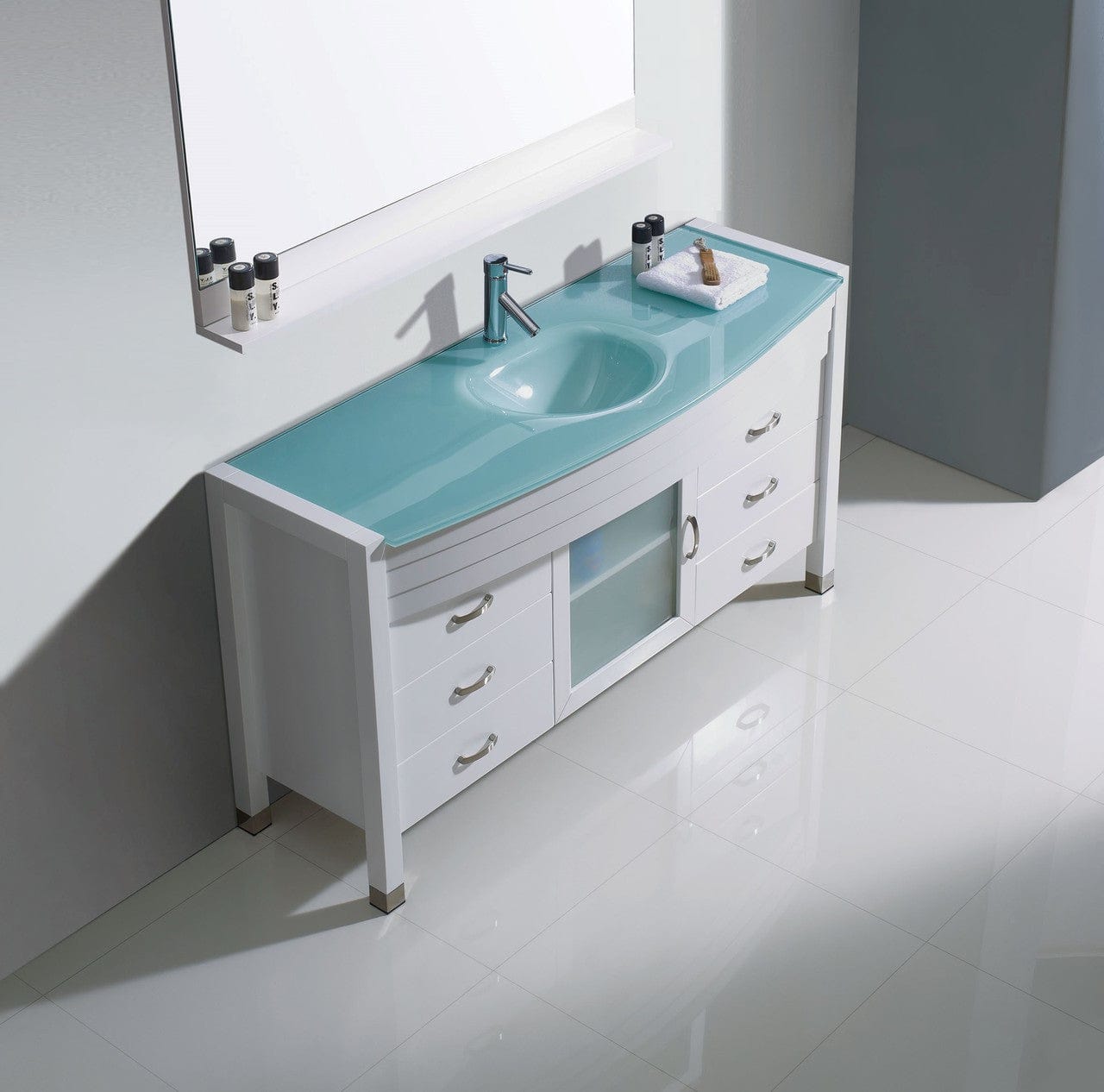 Virtu USA Ava 55 Single Bathroom Vanity Set in White w/ Tempered Glass Counter-Top