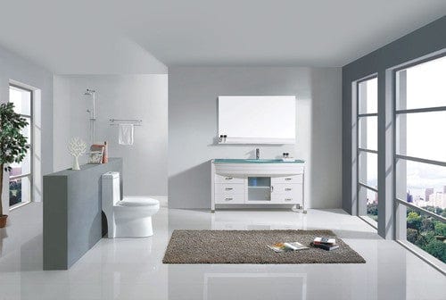 Virtu USA Ava 55" Single Bathroom Vanity Cabinet Set in White w/ Tempered Glass Counter-Top