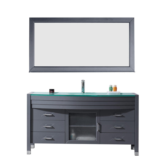 Virtu USA Ava 61" Single Bathroom Vanity Set in Grey | Tempered Glass Counter-Top