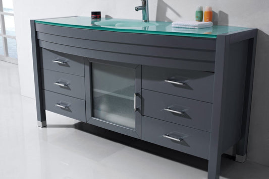 Virtu USA Ava 61 Single Bathroom Vanity Set in Grey | Tempered Glass Counter-Top