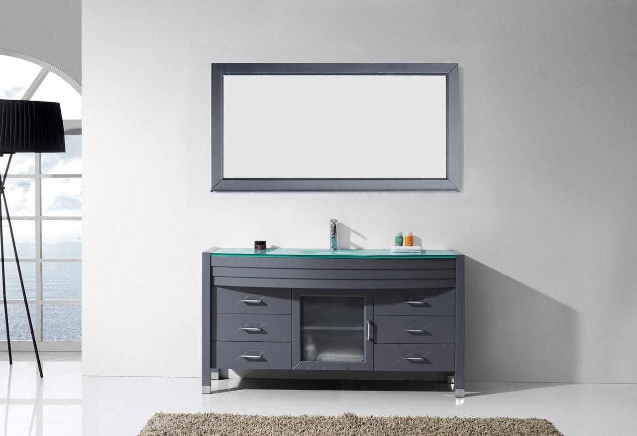 Virtu USA Ava 61 Single Bathroom Vanity Set in Grey | Tempered Glass Counter-Top