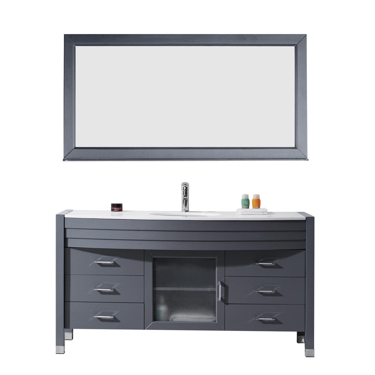 Virtu USA Ava 61" Single Bathroom Vanity Set in Grey | White Stone Counter-Top