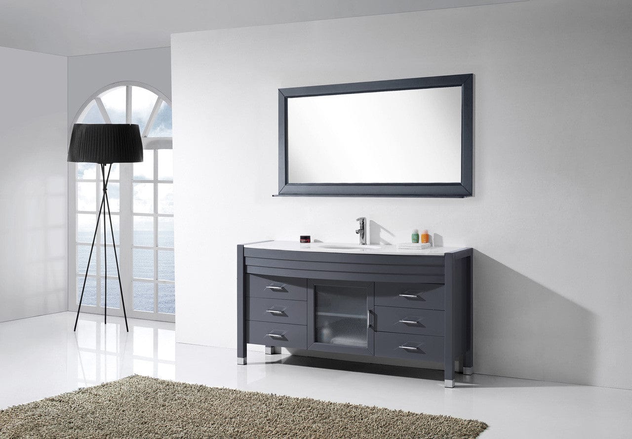 Virtu USA Ava 61 Single Bathroom Vanity Set in Grey | White Stone Counter-Top