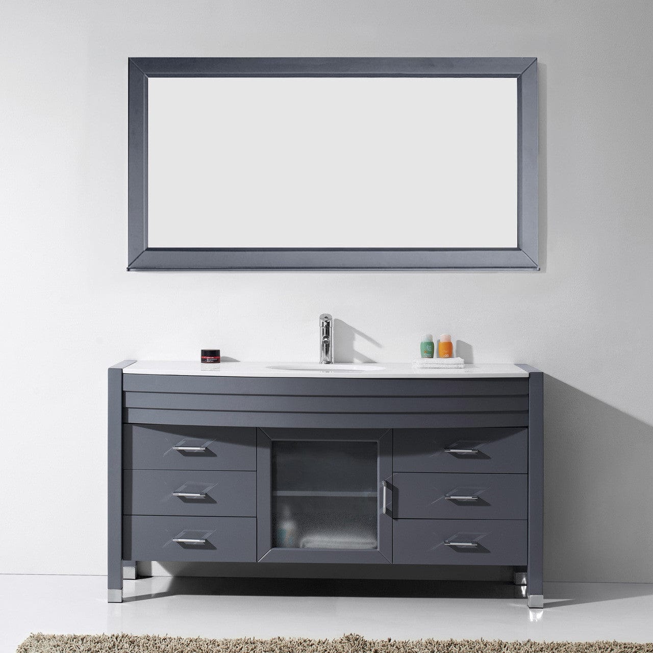 Virtu USA Ava 61 Single Bathroom Vanity Set in Grey | White Stone Counter-Top