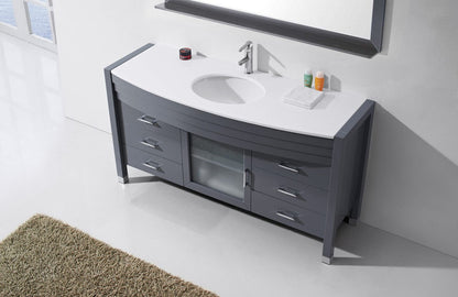 Virtu USA Ava 61 Single Bathroom Vanity Set in Grey | White Stone Counter-Top