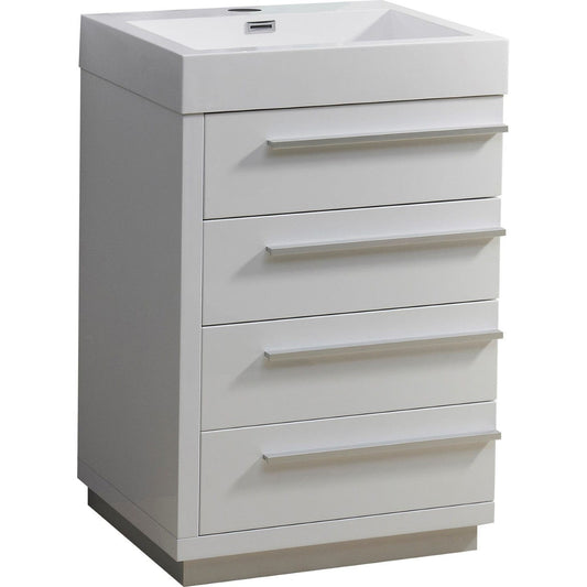 Virtu USA Bailey 24" Single Bathroom Vanity Cabinet in Gloss White w/ Polymarble Counter-Top