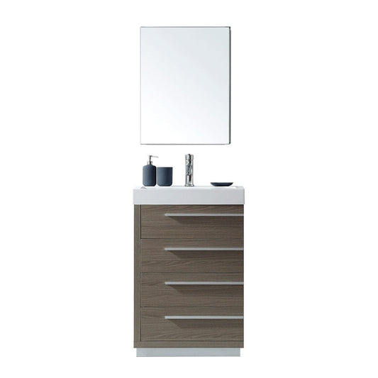 Virtu USA Bailey 24" Single Square Sink Grey Oak Top Vanity in Grey Oak with Polished Chrome Faucet and Mirror