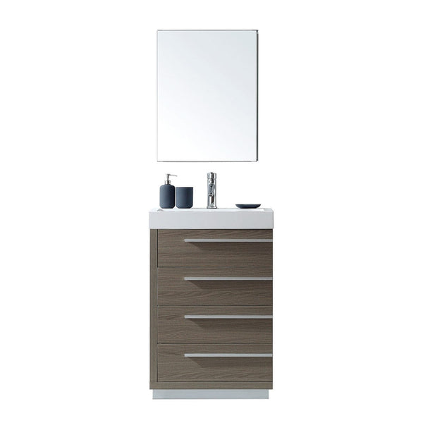 Virtu USA Bailey 24 Single Square Sink Grey Oak Top Vanity in Grey Oak with Polished Chrome Faucet and Mirror