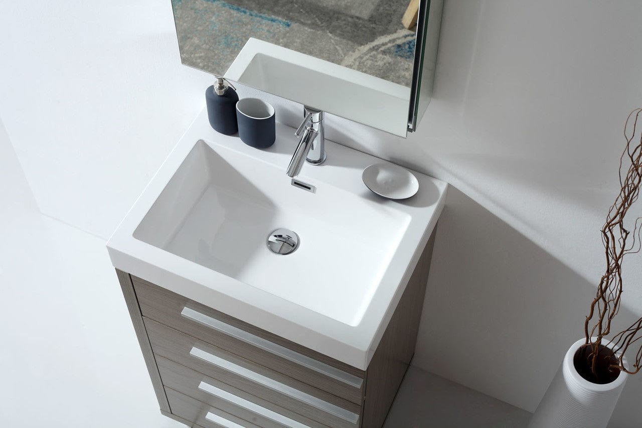 Virtu USA Bailey 24 Single Square Sink Grey Oak Top Vanity in Grey Oak w/ Polished Chrome Faucet & Mirror