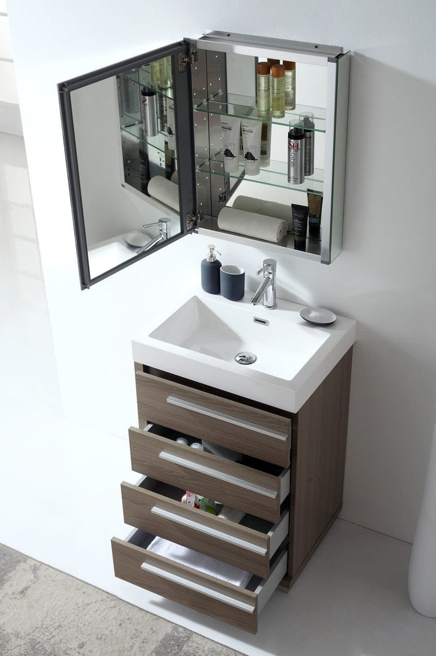 Virtu USA Bailey 24 Single Square Sink Grey Oak Top Vanity in Grey Oak w/ Polished Chrome Faucet & Mirror