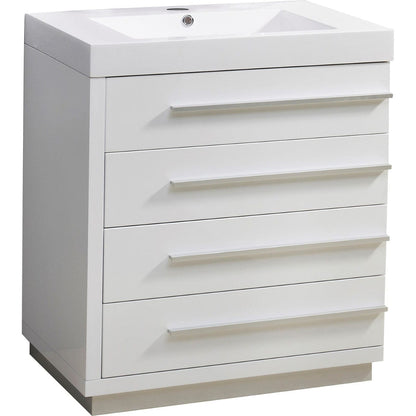 Virtu USA Bailey 30" Single Bathroom Vanity Cabinet in Gloss White w/ Polymarble Counter-Top