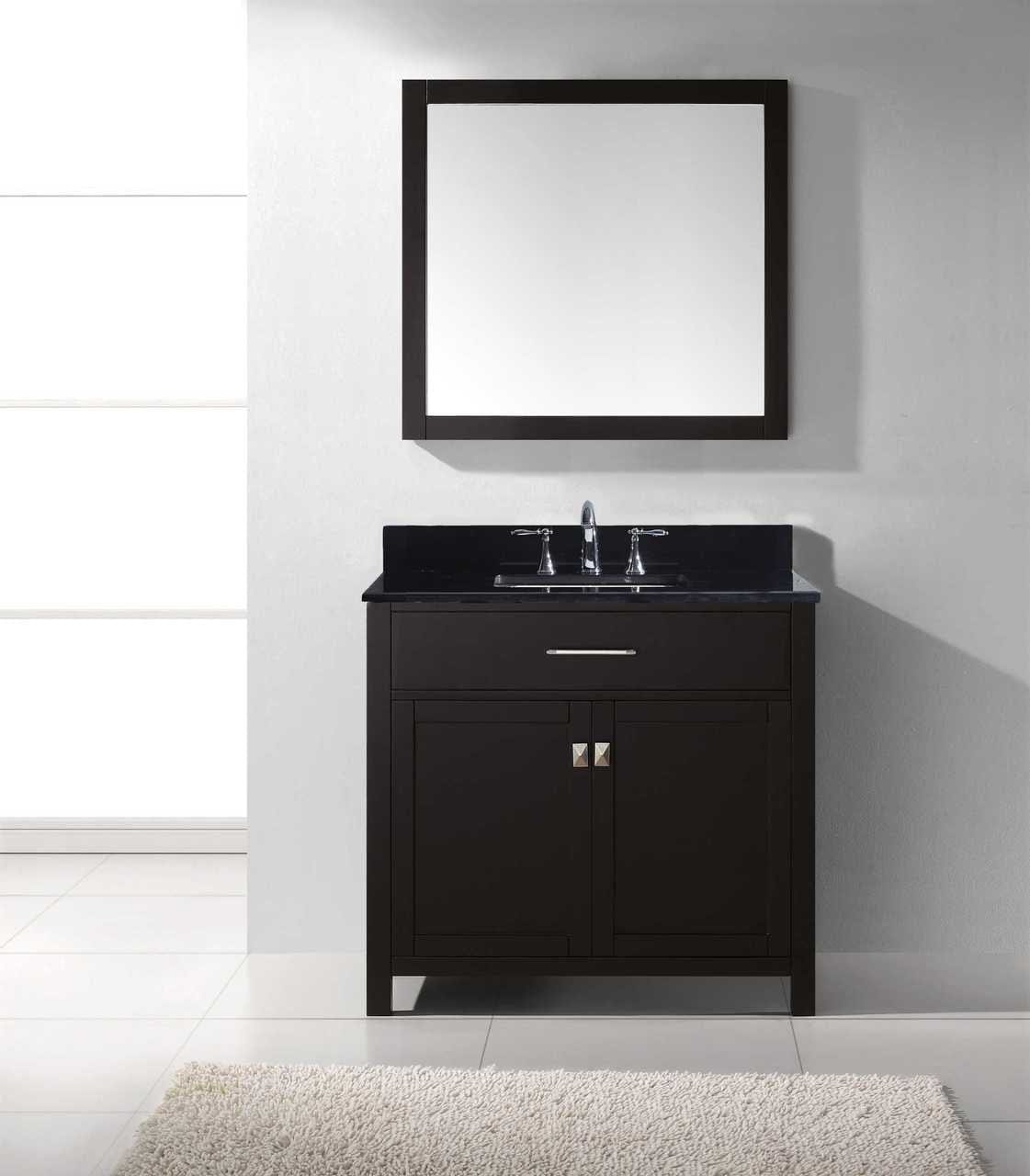 Virtu USA Caroline 36 Single Bathroom Vanity Set in Espresso w/ Black Galaxy Granite Counter-Top |Ê Square Basin
