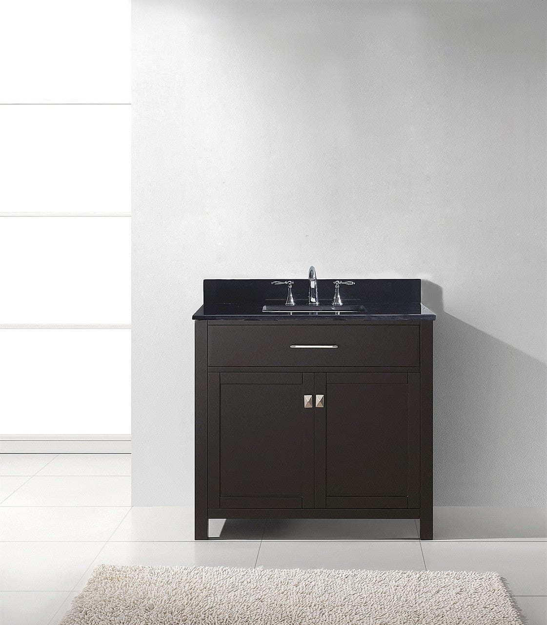 Virtu USA Caroline 36 Single Bathroom Vanity Set in Espresso w/ Black Galaxy Granite Counter-Top |Ê Square Basin