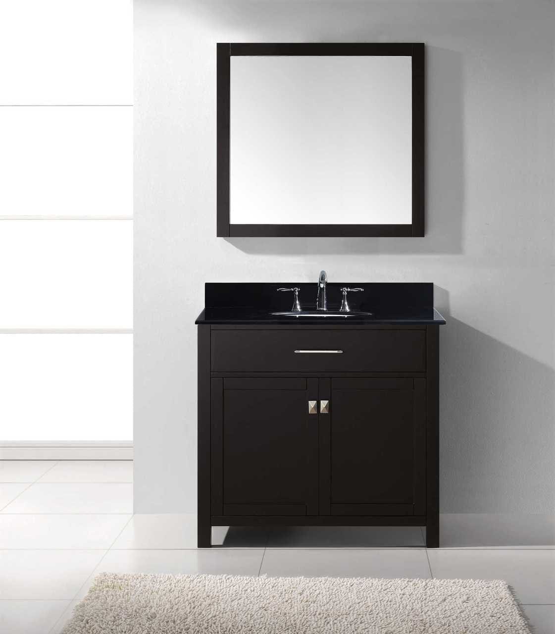 Virtu USA Caroline 36 Single Bathroom Vanity Set in Espresso w/ Black Galaxy Granite Counter-Top | Round Basin