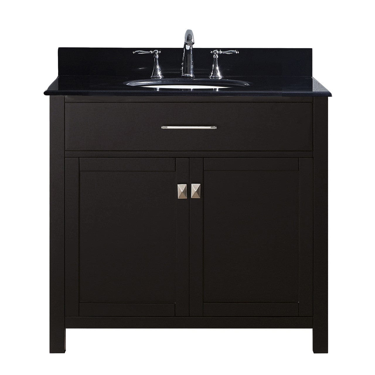 Virtu USA Caroline 36 Single Bathroom Vanity Set in Espresso w/ Black Galaxy Granite Counter-Top | Round Basin