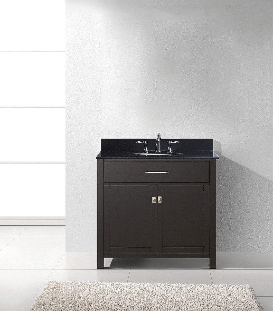 Virtu USA Caroline 36 Single Bathroom Vanity Set in Espresso w/ Black Galaxy Granite Counter-Top | Round Basin