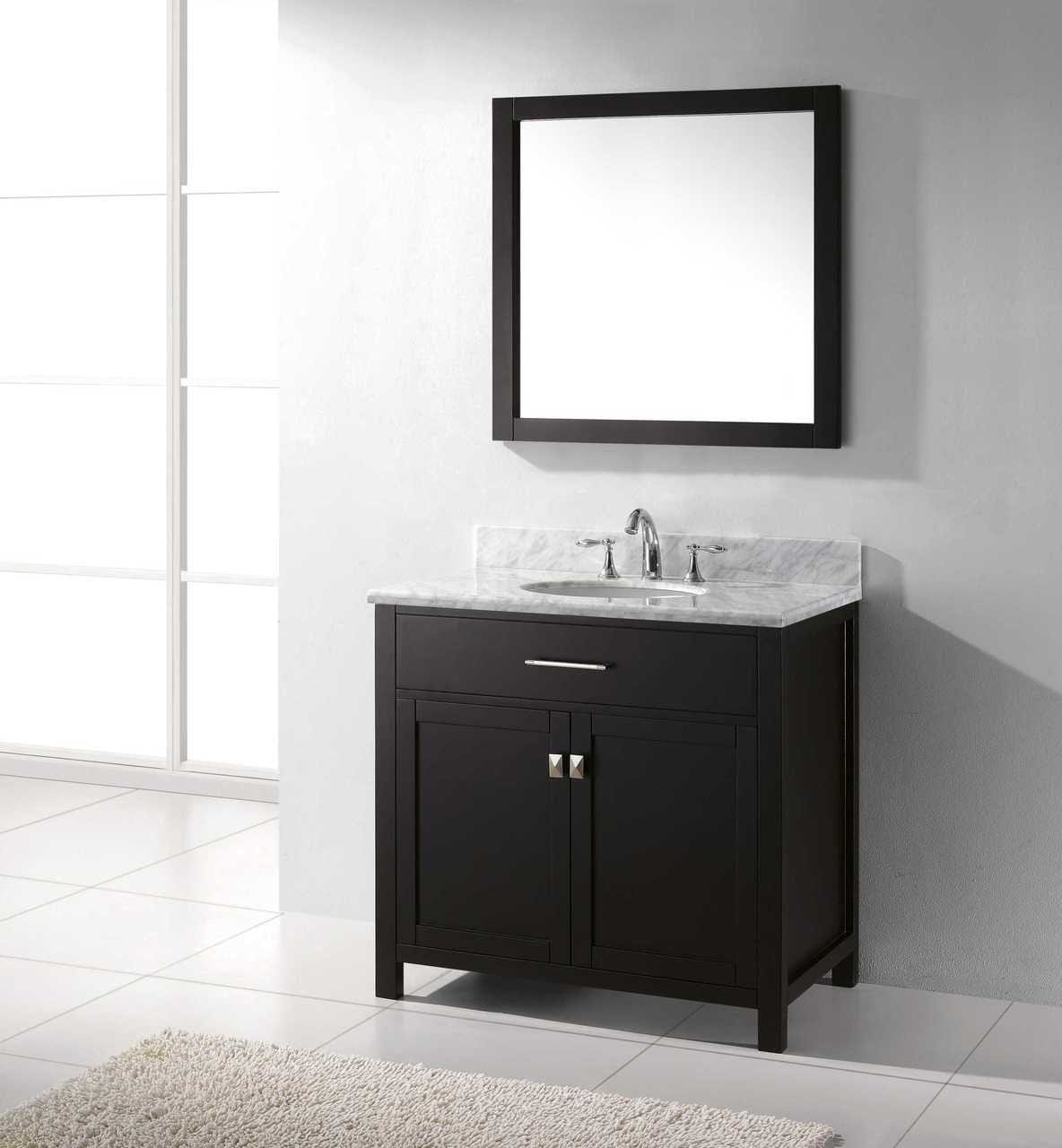 Virtu USA Caroline 36 Single Bathroom Vanity Set in Espresso w/ Italian Carrara White Marble Counter-Top |Ê Round Basin