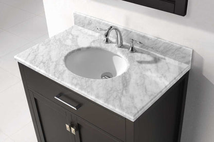 Virtu USA Caroline 36 Single Bathroom Vanity Set in Espresso w/ Italian Carrara White Marble Counter-Top |Ê Round Basin