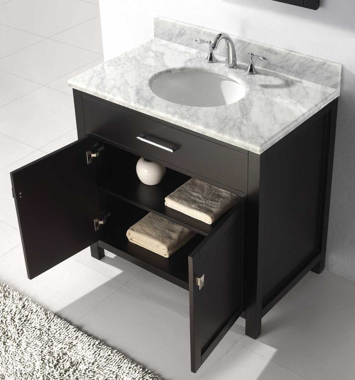 Virtu USA Caroline 36 Single Bathroom Vanity Set in Espresso w/ Italian Carrara White Marble Counter-Top |Ê Round Basin