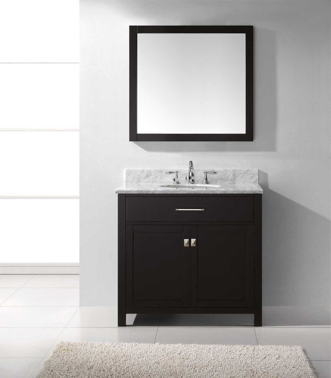 Virtu USA Caroline 36 Single Bathroom Vanity Set in Espresso w/ Italian Carrara White Marble Counter-Top |Ê Round Basin